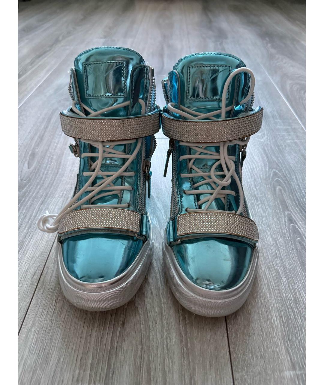 GIUSEPPE ZANOTTI DESIGN Бирюзовые высокие кроссовки / кеды из лакированной кожи, фото 2
