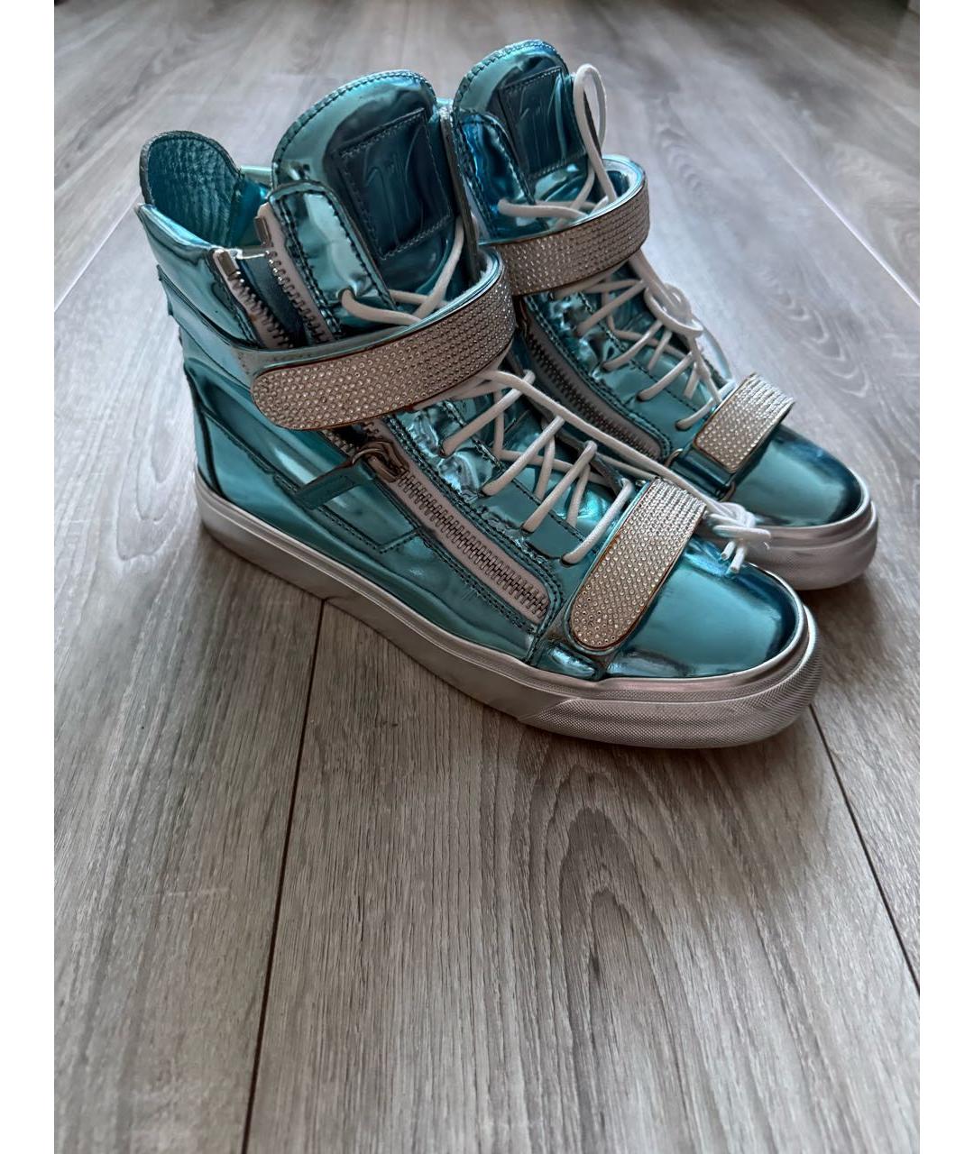GIUSEPPE ZANOTTI DESIGN Бирюзовые высокие кроссовки / кеды из лакированной кожи, фото 3