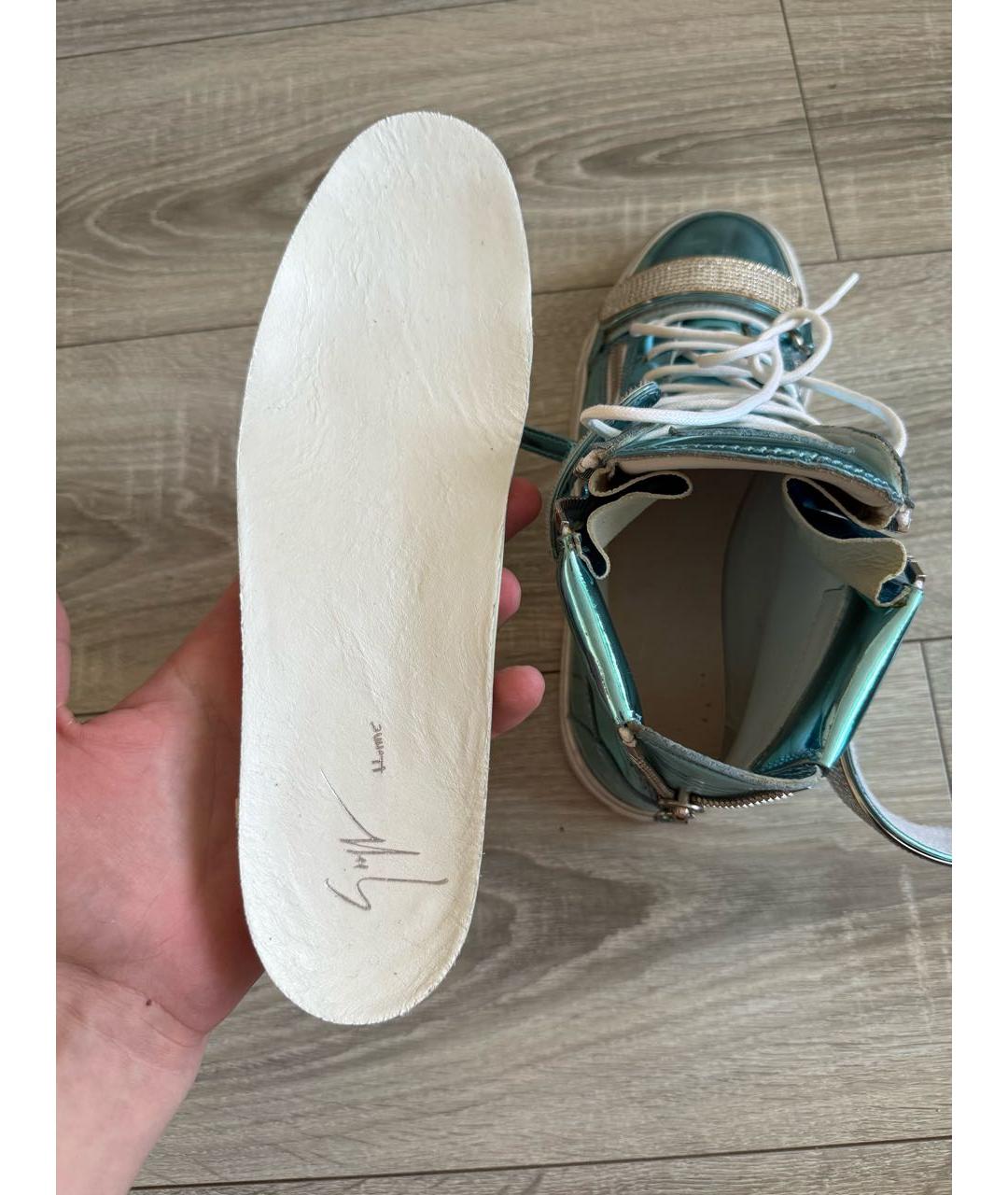 GIUSEPPE ZANOTTI DESIGN Бирюзовые высокие кроссовки / кеды из лакированной кожи, фото 6