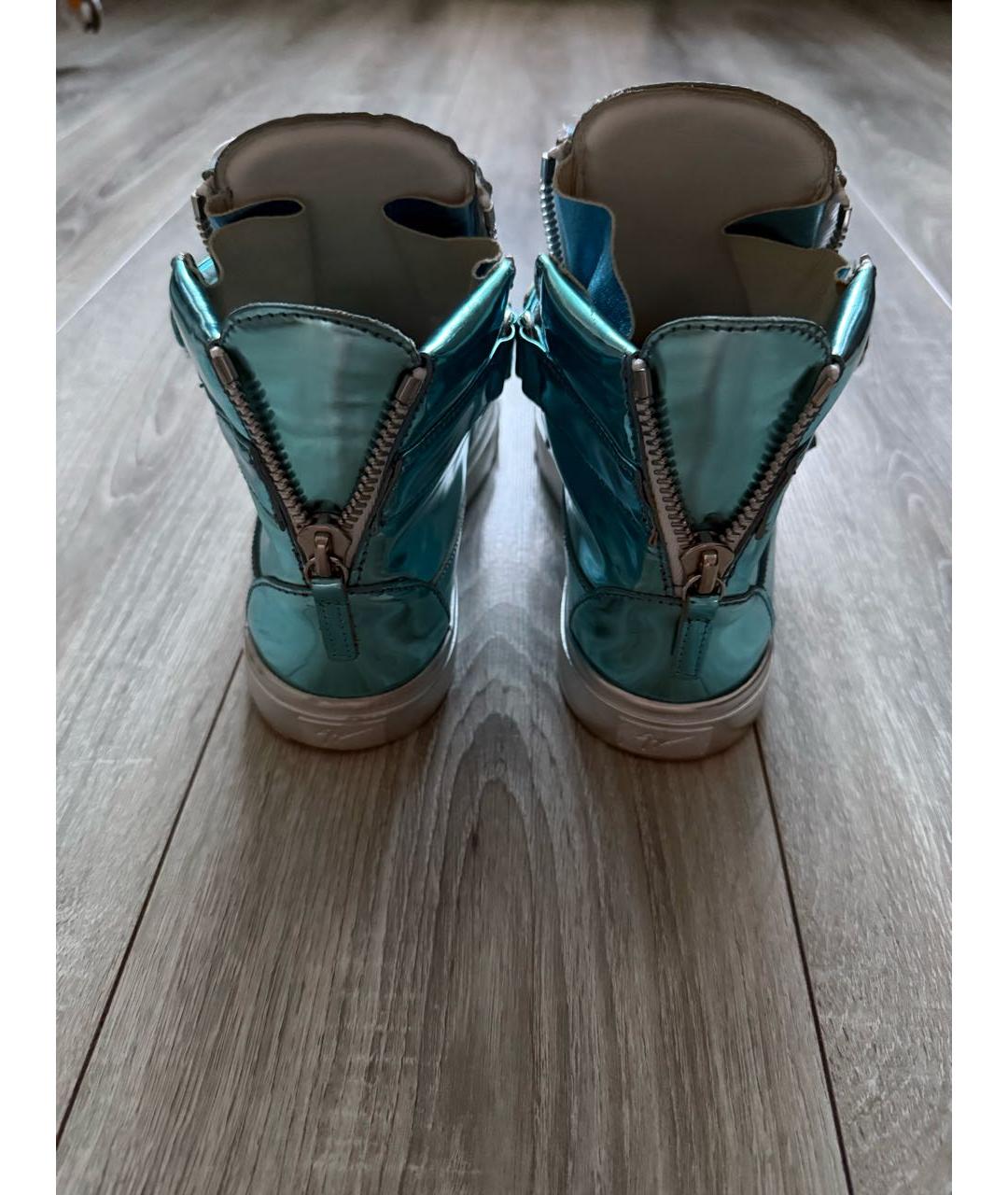 GIUSEPPE ZANOTTI DESIGN Бирюзовые высокие кроссовки / кеды из лакированной кожи, фото 4