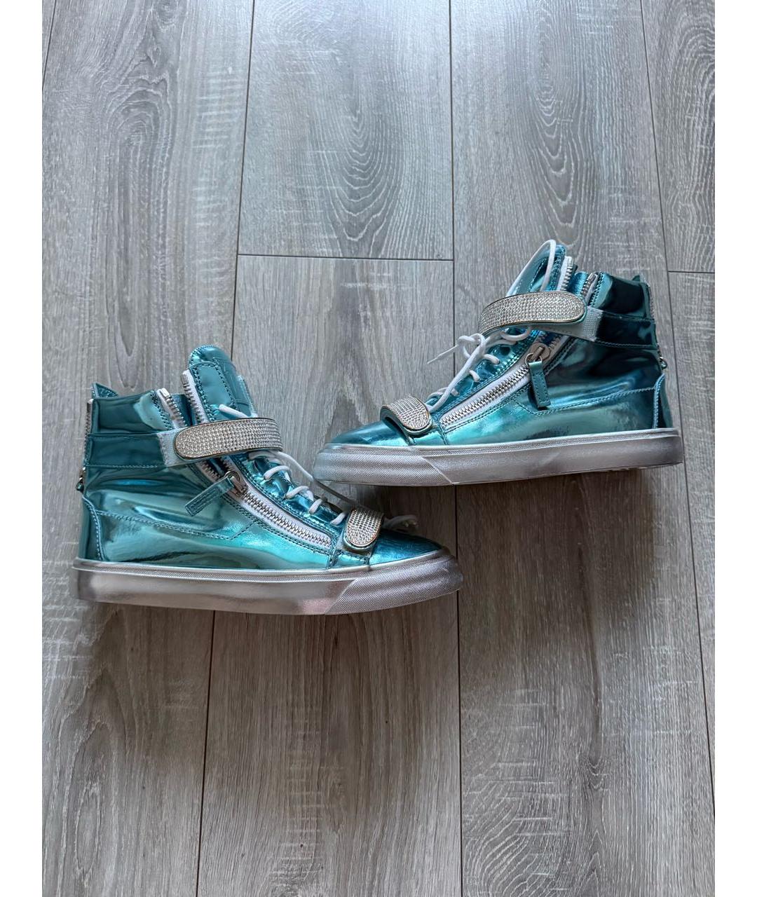 GIUSEPPE ZANOTTI DESIGN Бирюзовые высокие кроссовки / кеды из лакированной кожи, фото 8