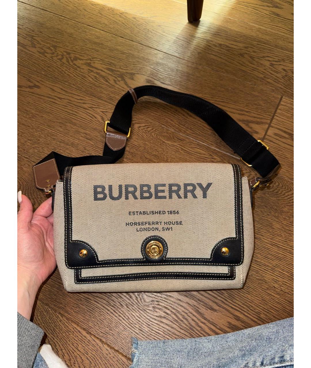 BURBERRY Бежевая тканевая сумка через плечо, фото 9