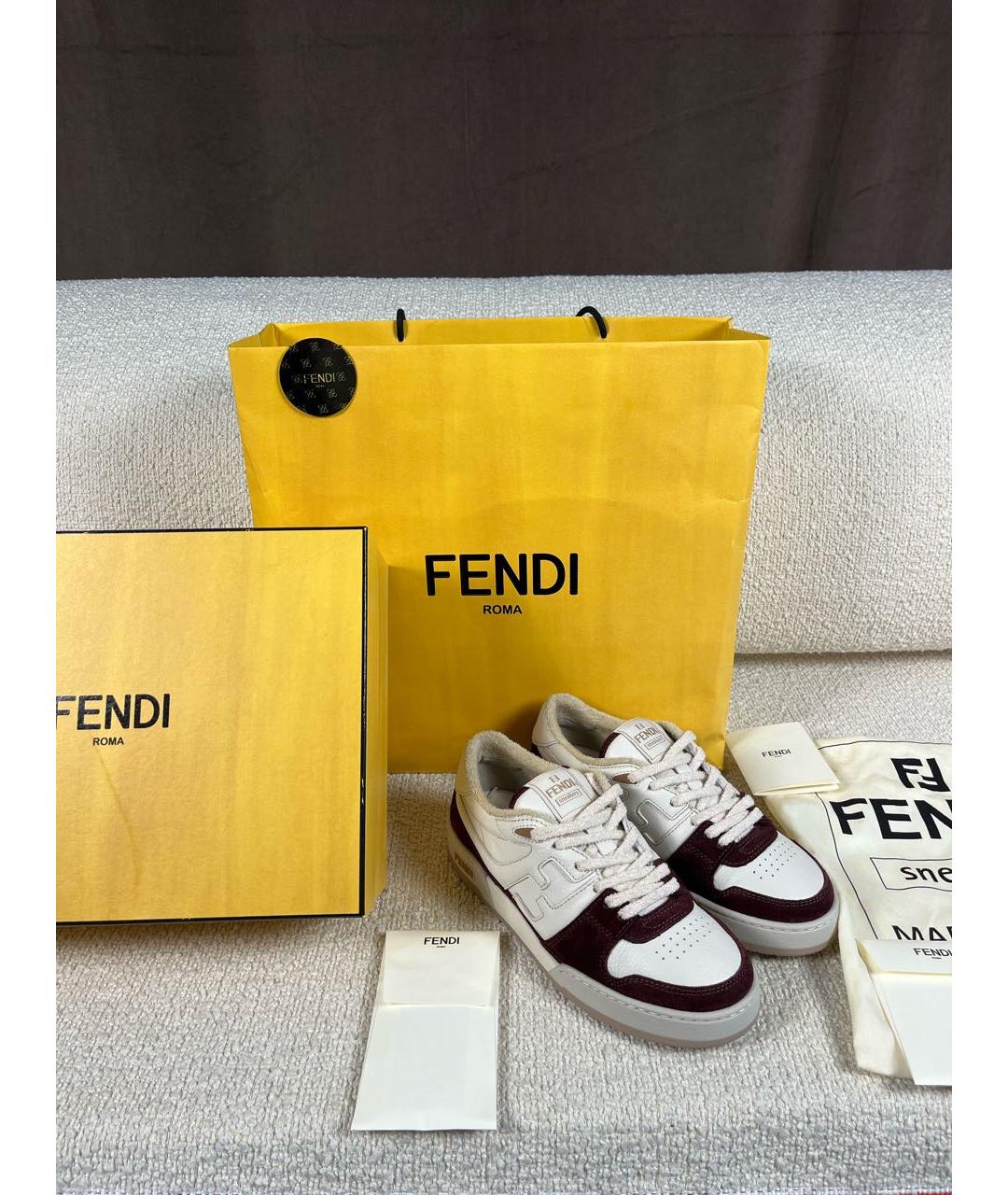 FENDI Бежевые кожаные низкие кроссовки / кеды, фото 5