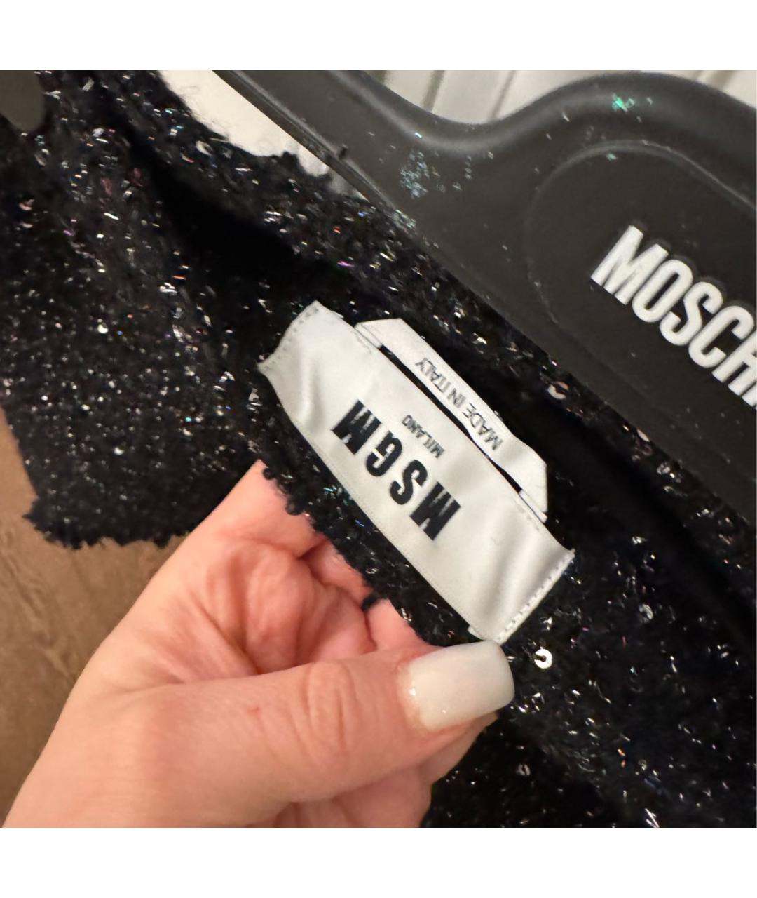 MSGM Черная твидовая юбка мини, фото 5