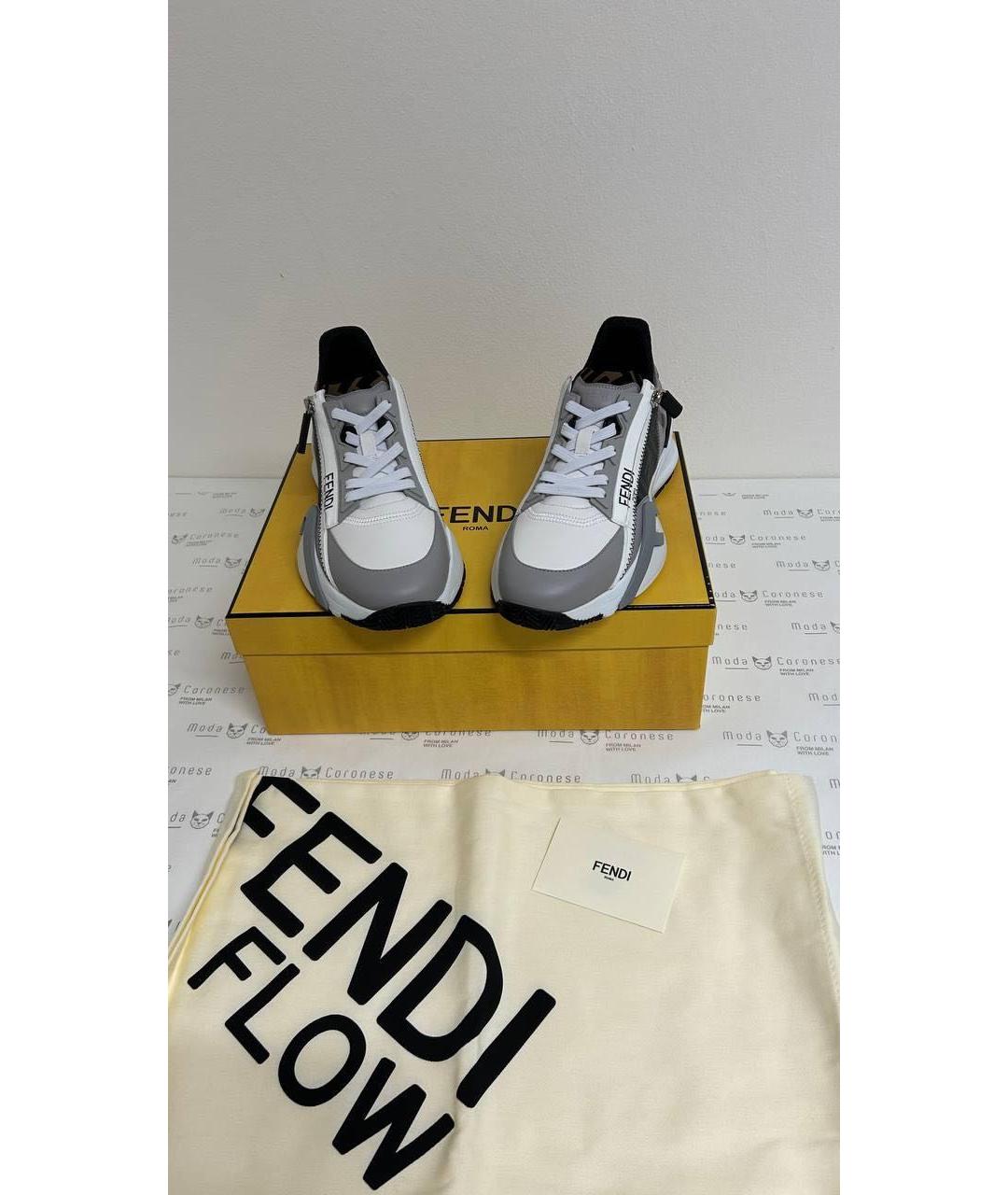 FENDI Серые кожаные кроссовки, фото 3