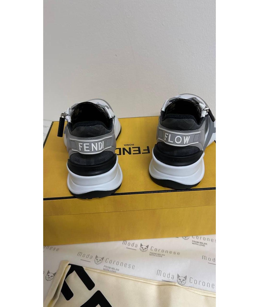 FENDI Серые кожаные кроссовки, фото 4
