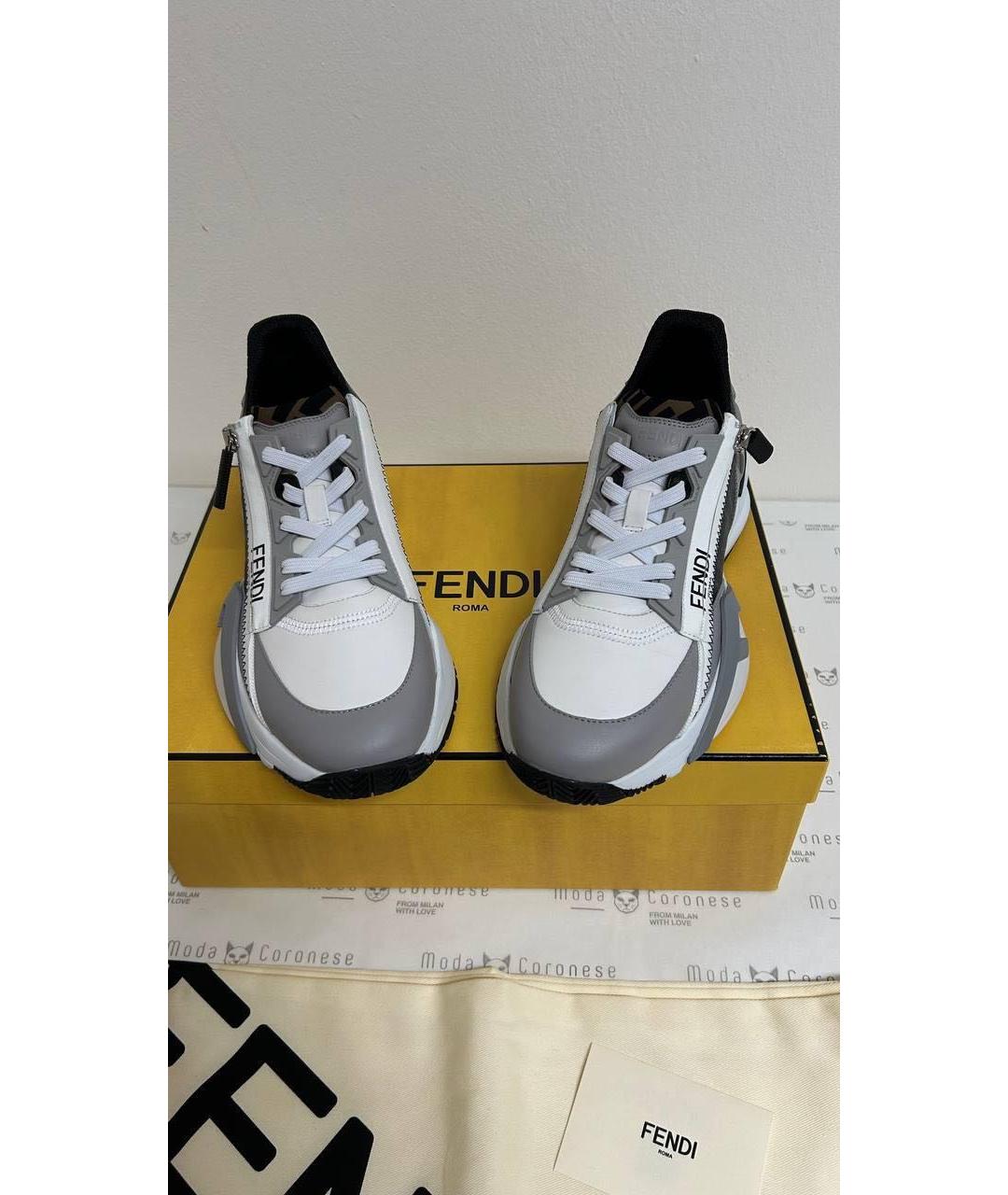 FENDI Серые кожаные кроссовки, фото 2