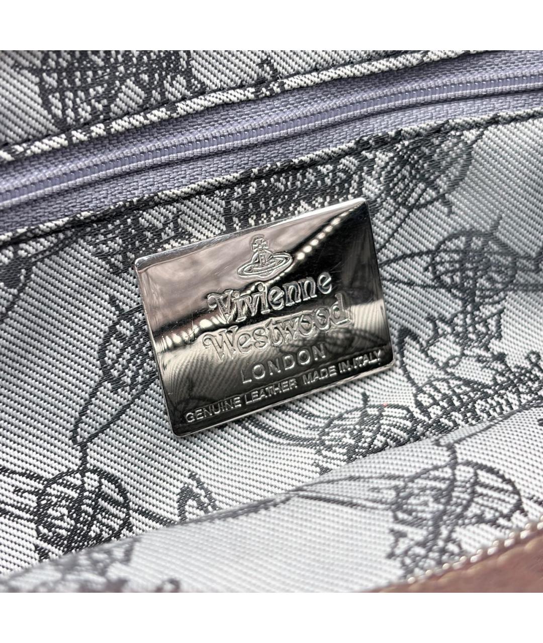 VIVIENNE WESTWOOD Коричневая кожаная сумка с короткими ручками, фото 4