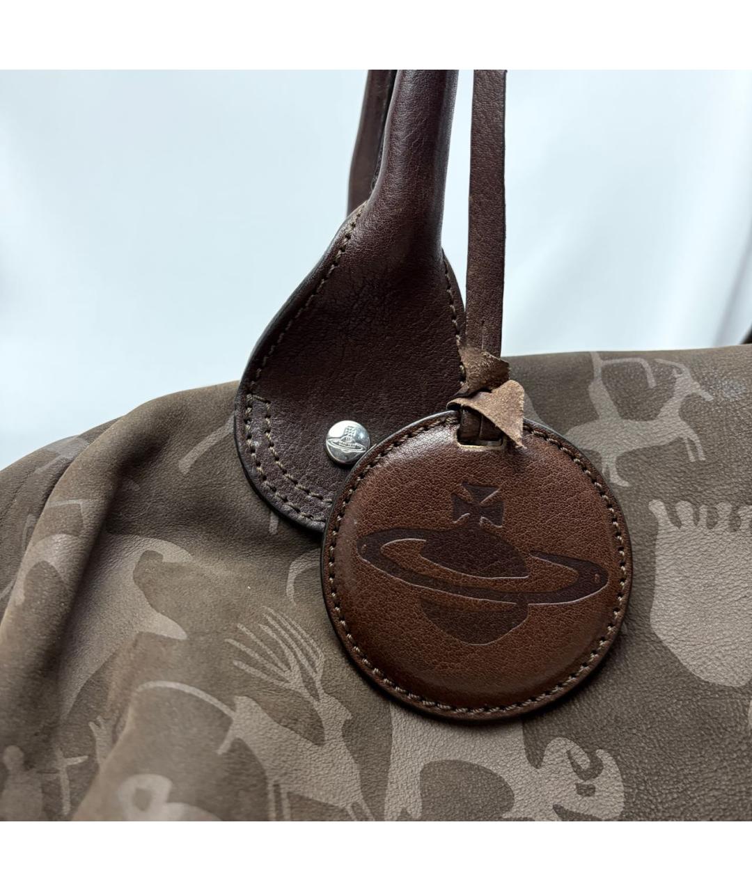 VIVIENNE WESTWOOD Коричневая кожаная сумка с короткими ручками, фото 2