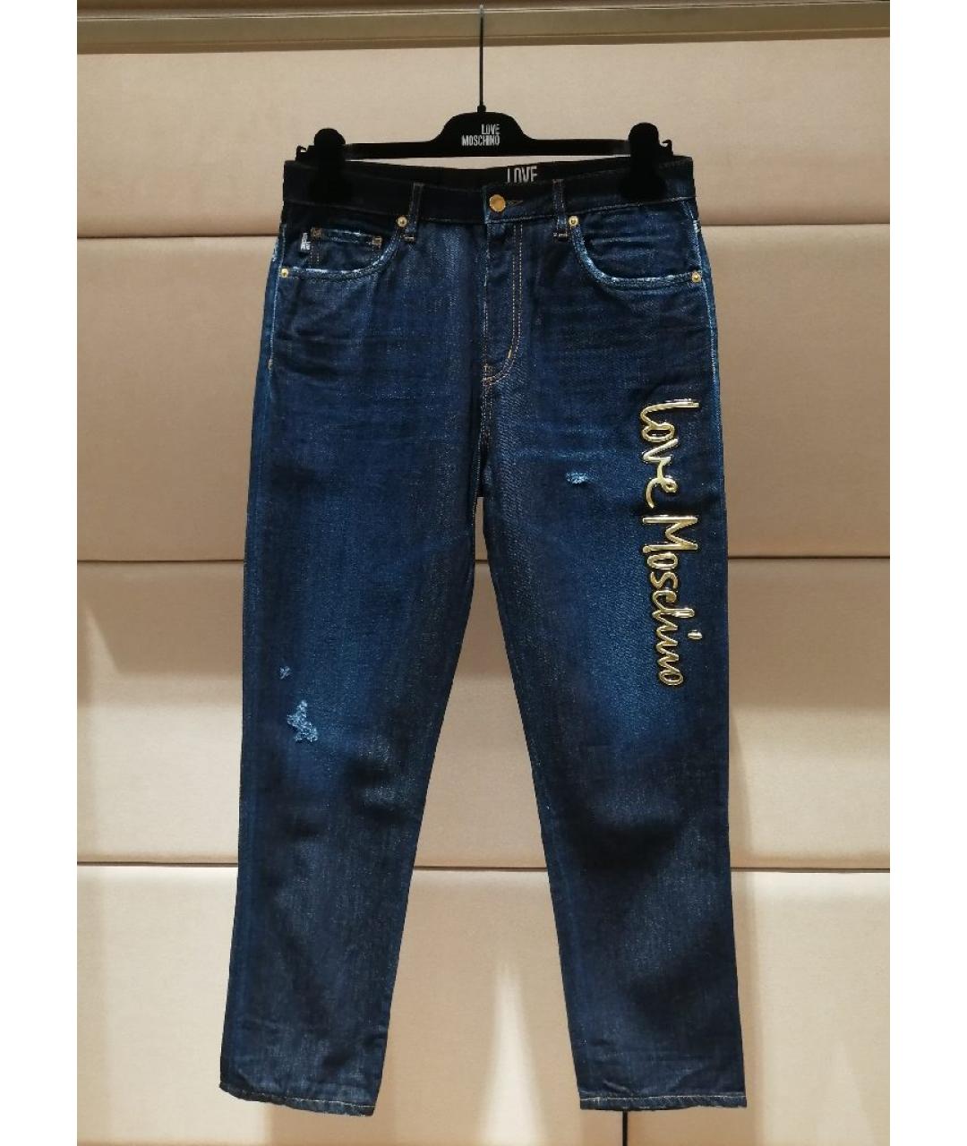 LOVE MOSCHINO Темно-синие хлопковые прямые джинсы, фото 3