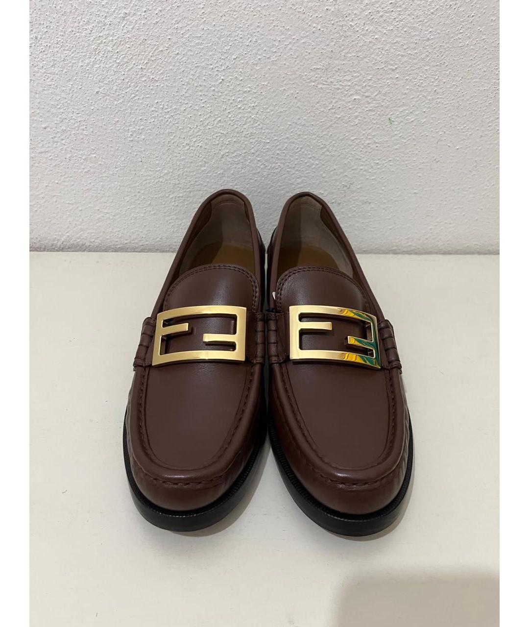 FENDI Коричневые кожаные лоферы, фото 4