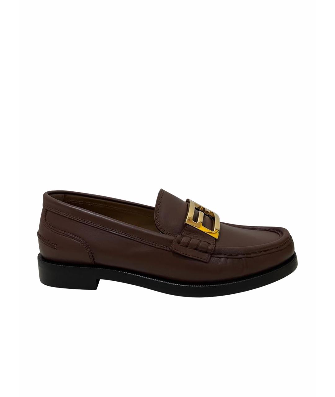 FENDI Коричневые кожаные лоферы, фото 1