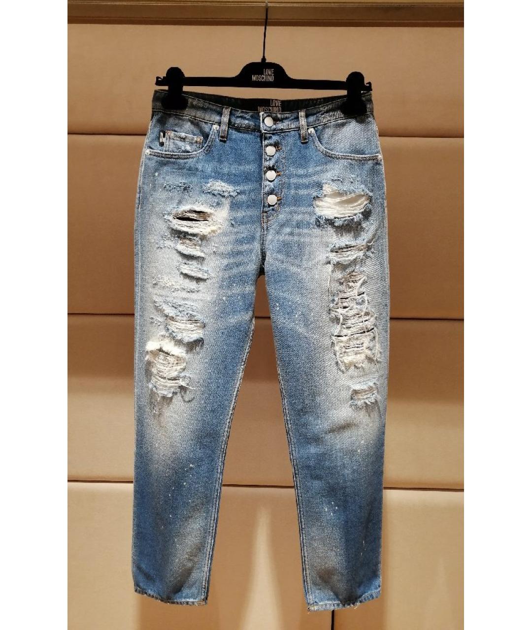 LOVE MOSCHINO Голубые хлопковые прямые джинсы, фото 3
