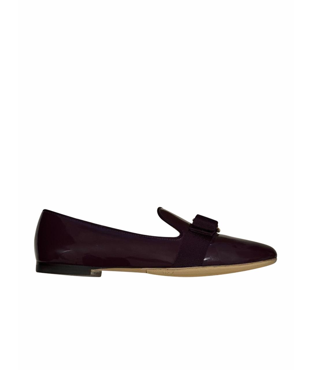 FERRAGAMO Бордовые кожаные лоферы, фото 1