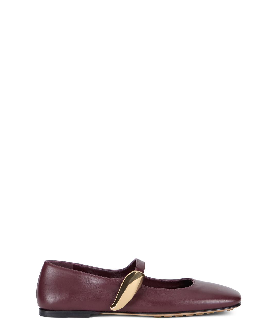 BOTTEGA VENETA Бордовые кожаные балетки, фото 1