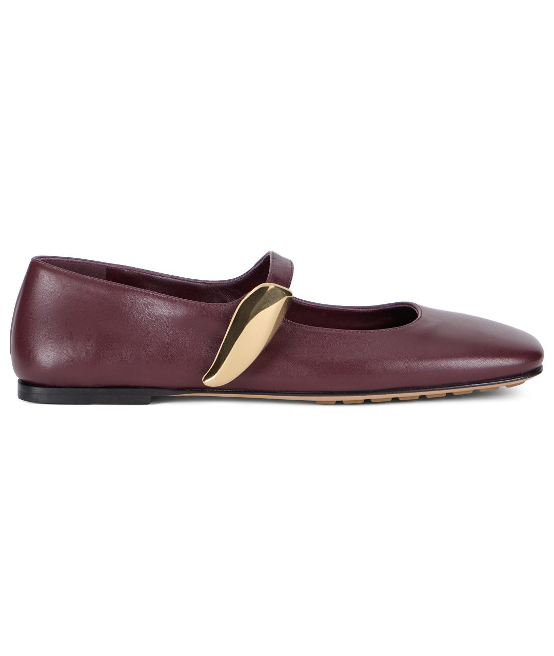 BOTTEGA VENETA Бордовые кожаные балетки, фото 2