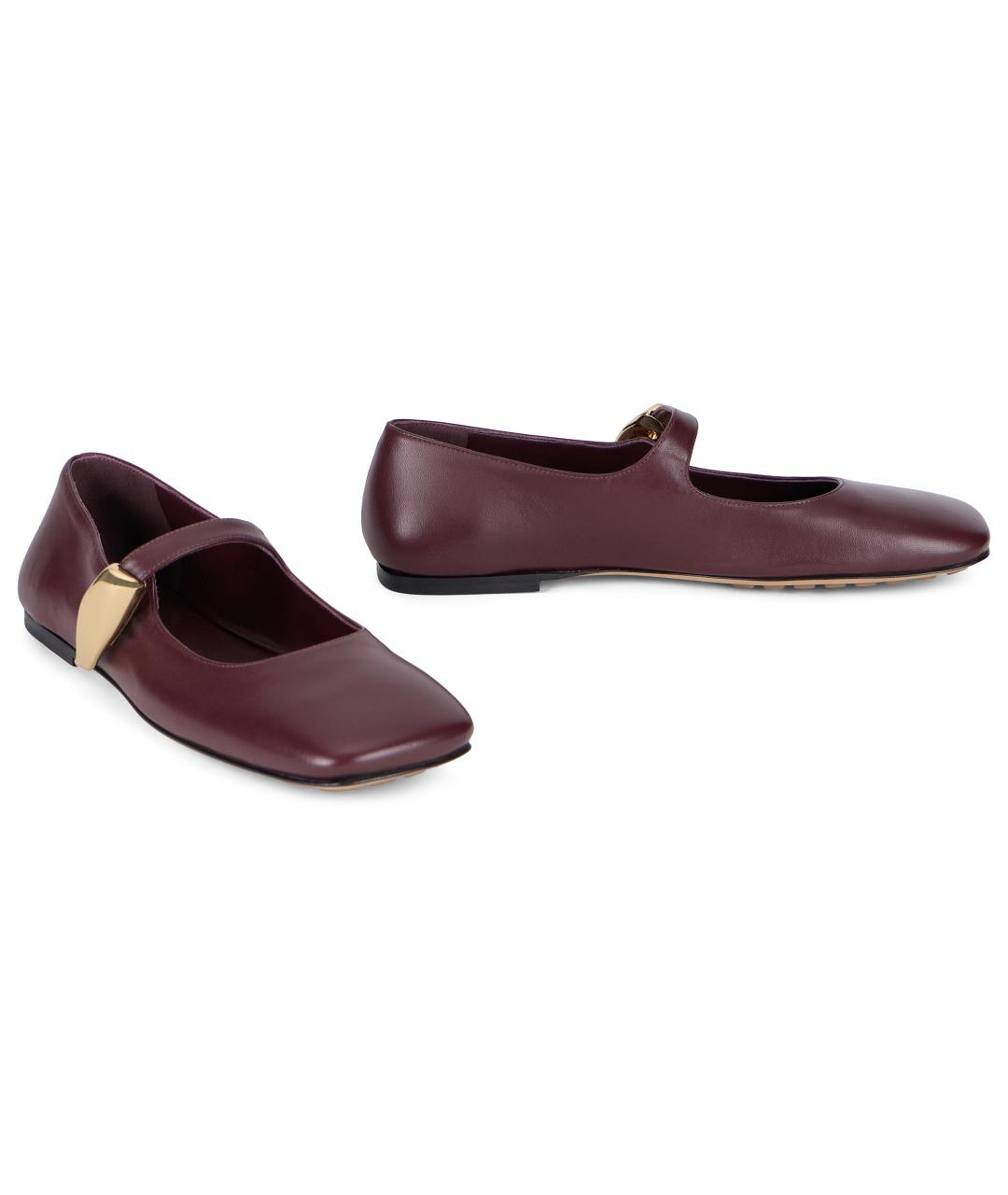 BOTTEGA VENETA Бордовые кожаные балетки, фото 3