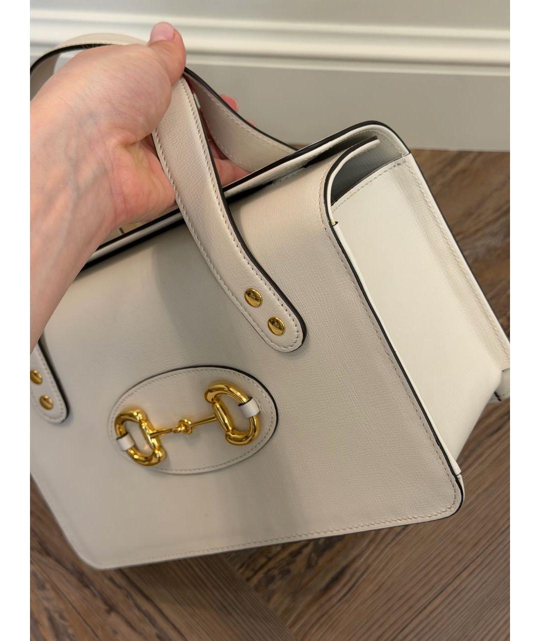 GUCCI Белая кожаная сумка с короткими ручками, фото 7