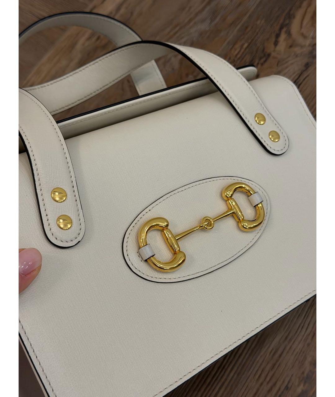 GUCCI Белая кожаная сумка с короткими ручками, фото 2