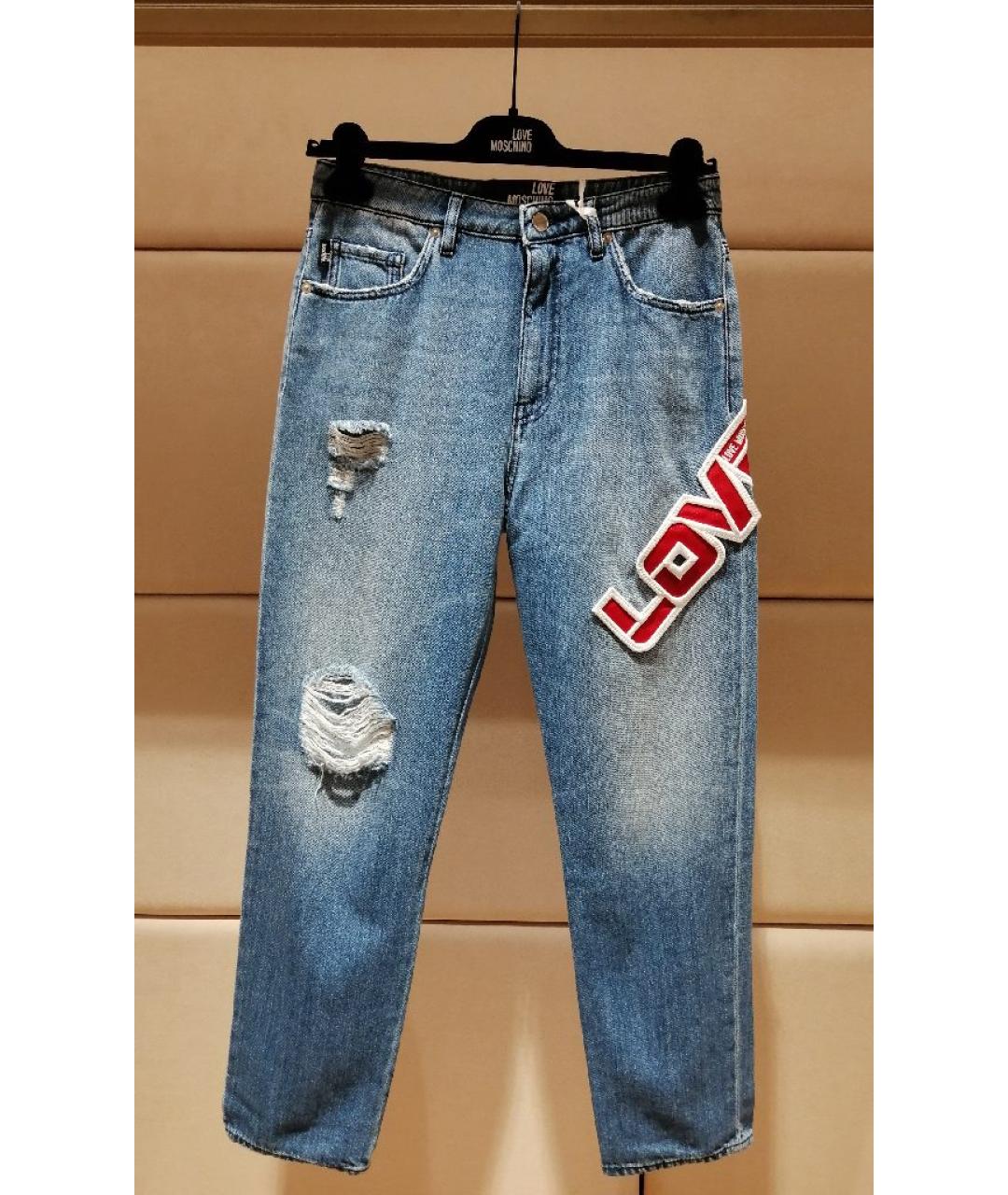LOVE MOSCHINO Синие хлопковые прямые джинсы, фото 3