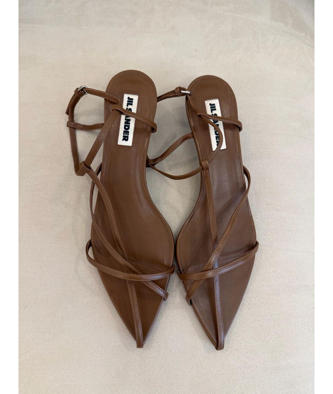 JIL SANDER Коричневые кожаные босоножки, фото 4