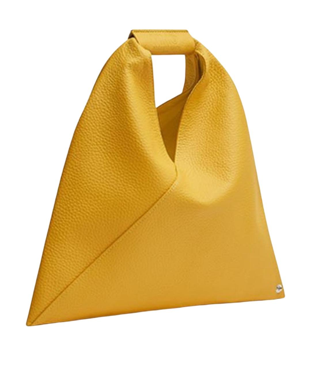 MM6 MAISON MARGIELA Горчичная кожаная сумка с короткими ручками, фото 1