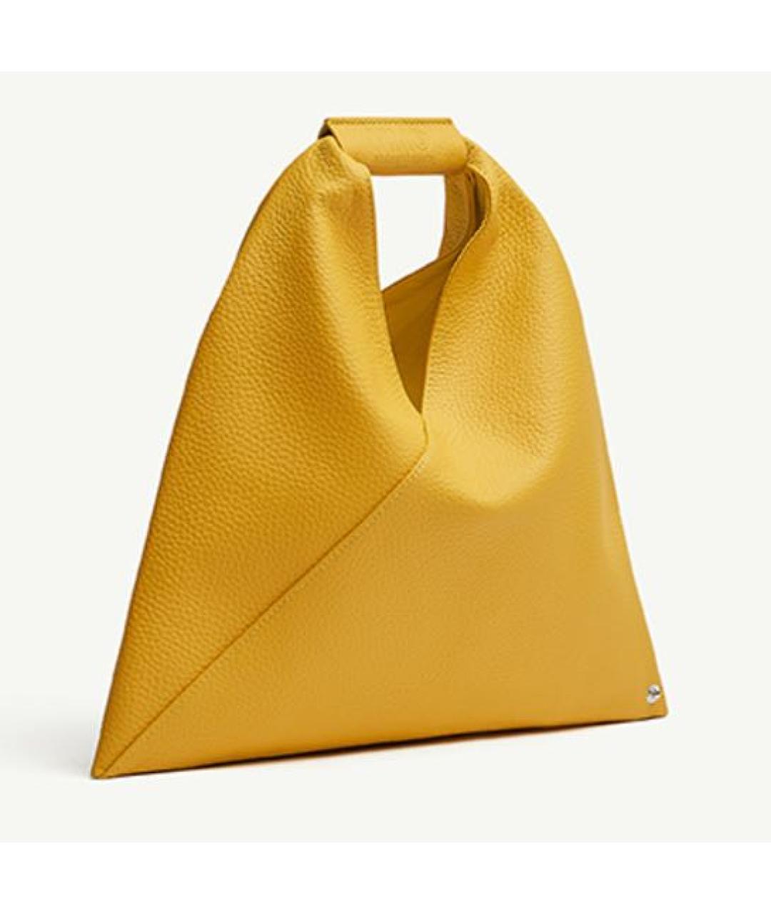 MM6 MAISON MARGIELA Горчичная кожаная сумка с короткими ручками, фото 3