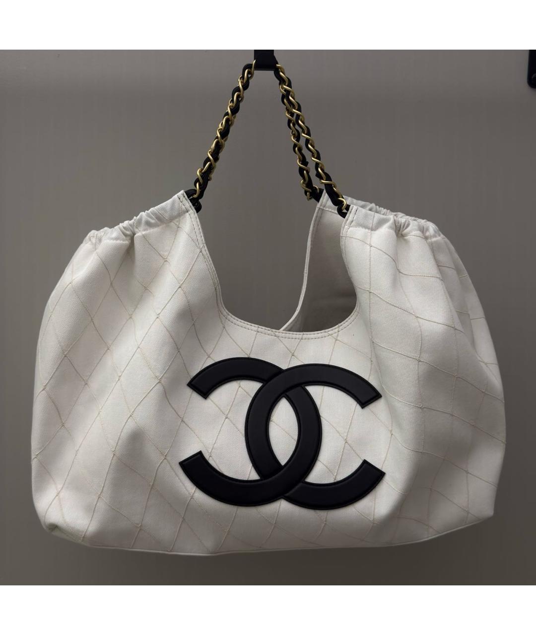 CHANEL Белая деним пляжная сумка, фото 5