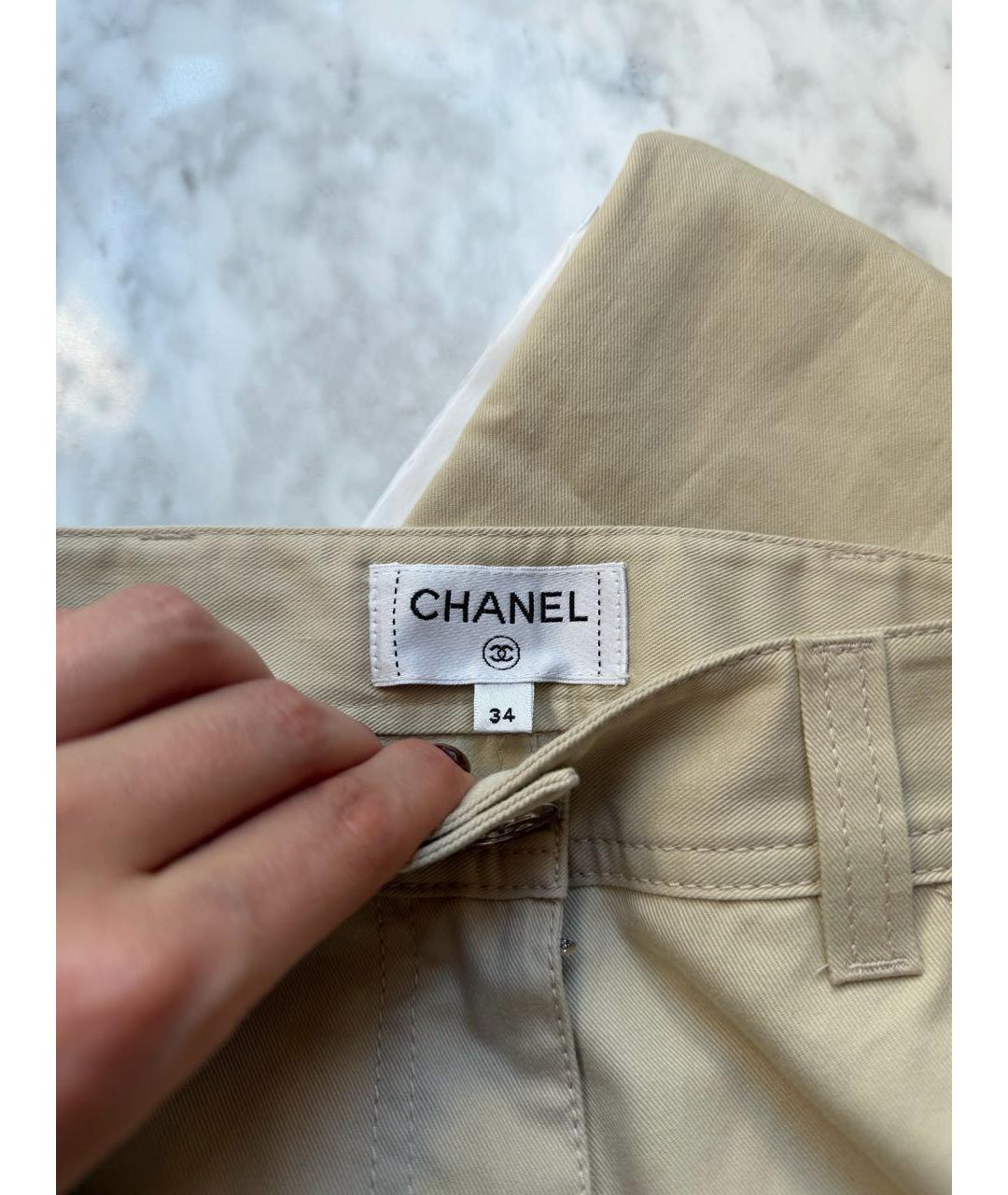 CHANEL Бежевые хлопковые брюки широкие, фото 5