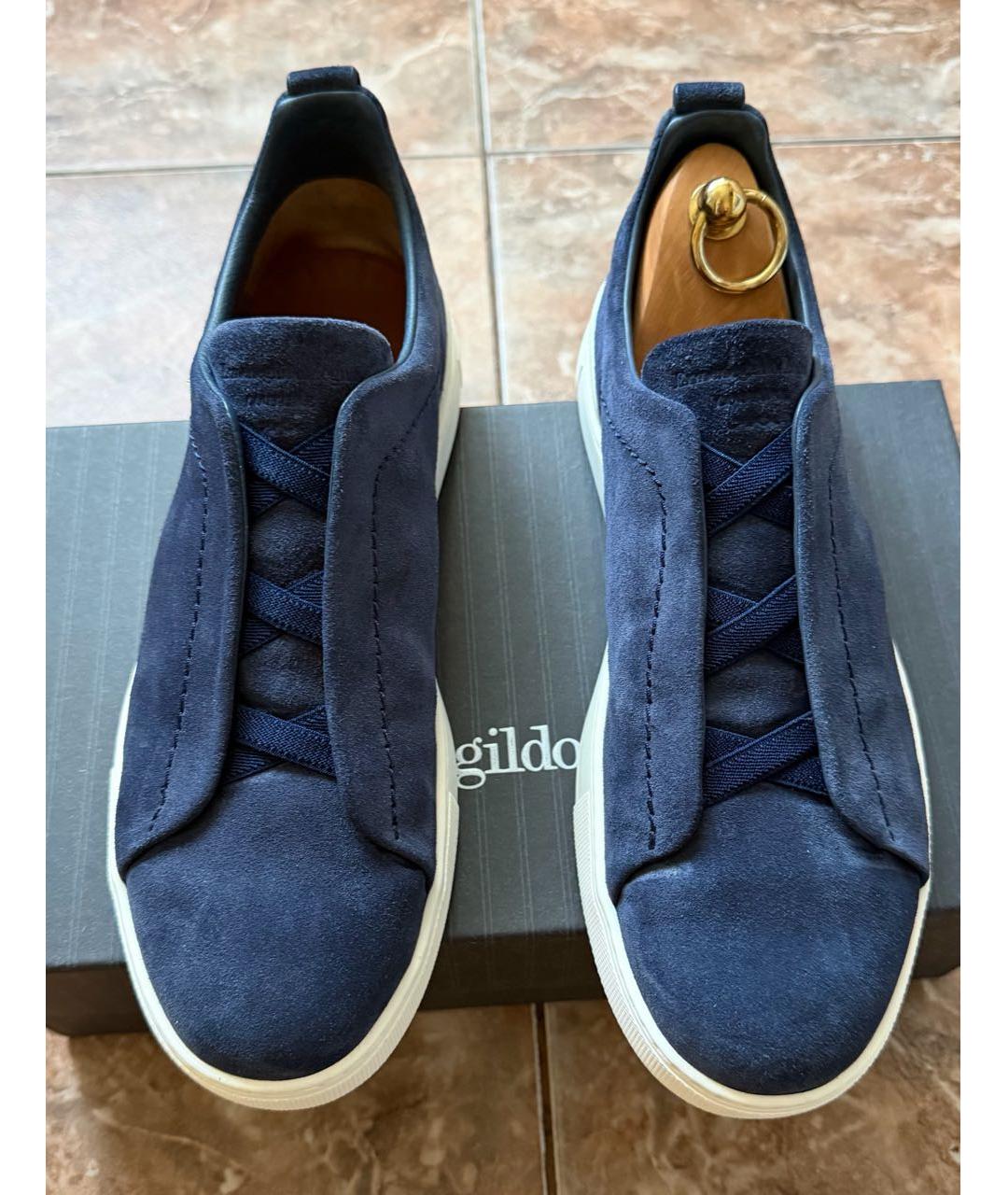 ERMENEGILDO ZEGNA XXX Синие замшевые низкие кроссовки / кеды, фото 2