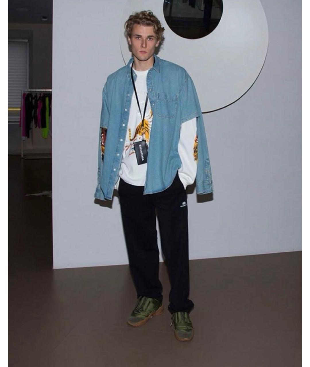 BALENCIAGA Бирюзовая хлопковая кэжуал рубашка, фото 4