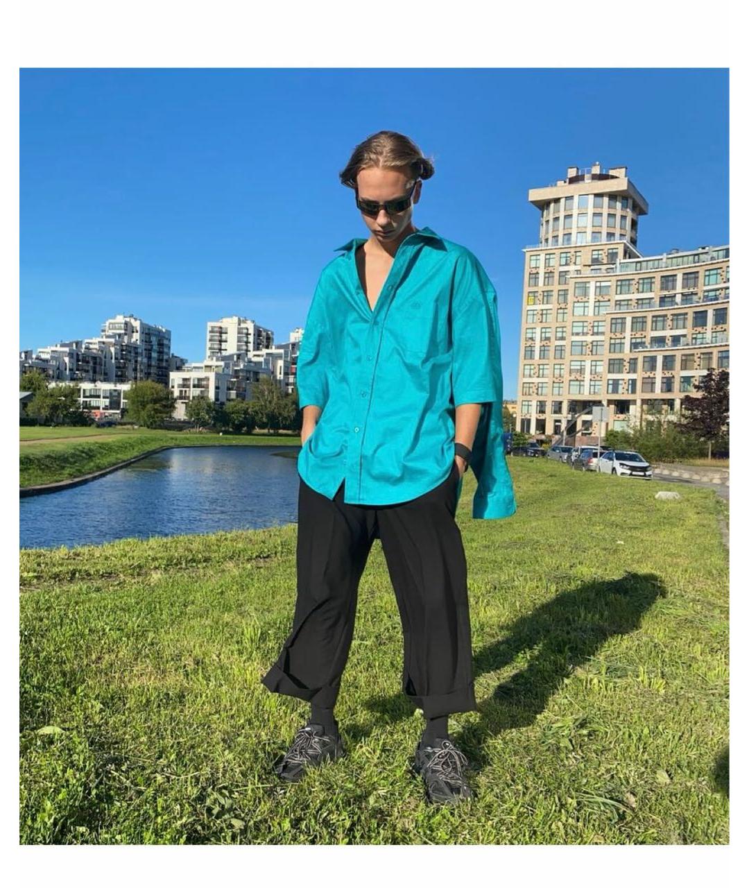BALENCIAGA Бирюзовая хлопковая кэжуал рубашка, фото 3