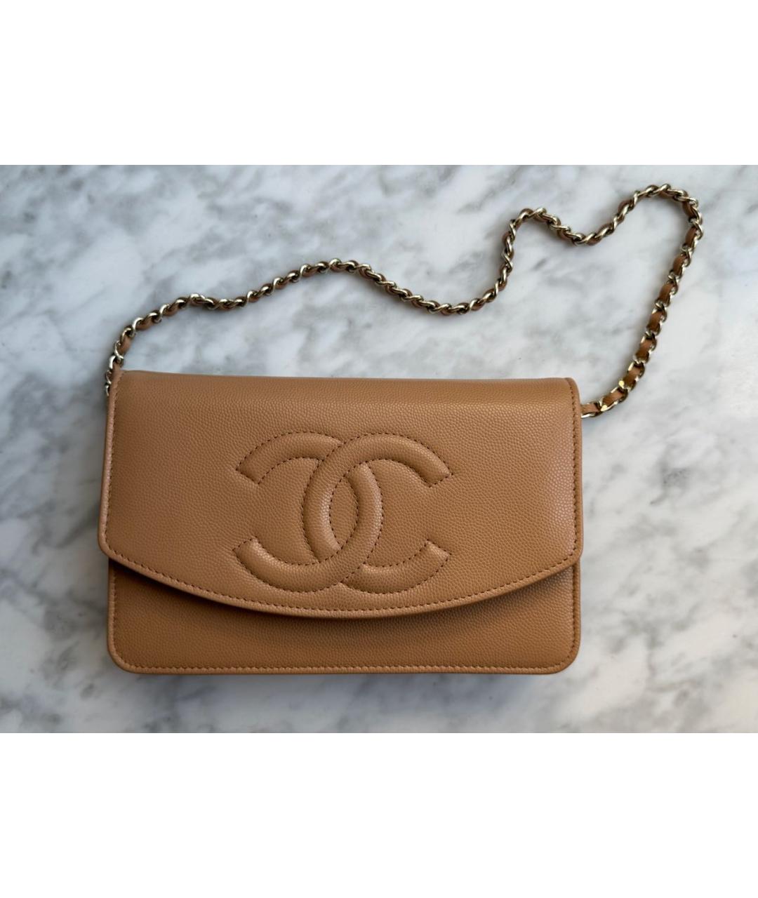 CHANEL Бежевая кожаная сумка через плечо, фото 2