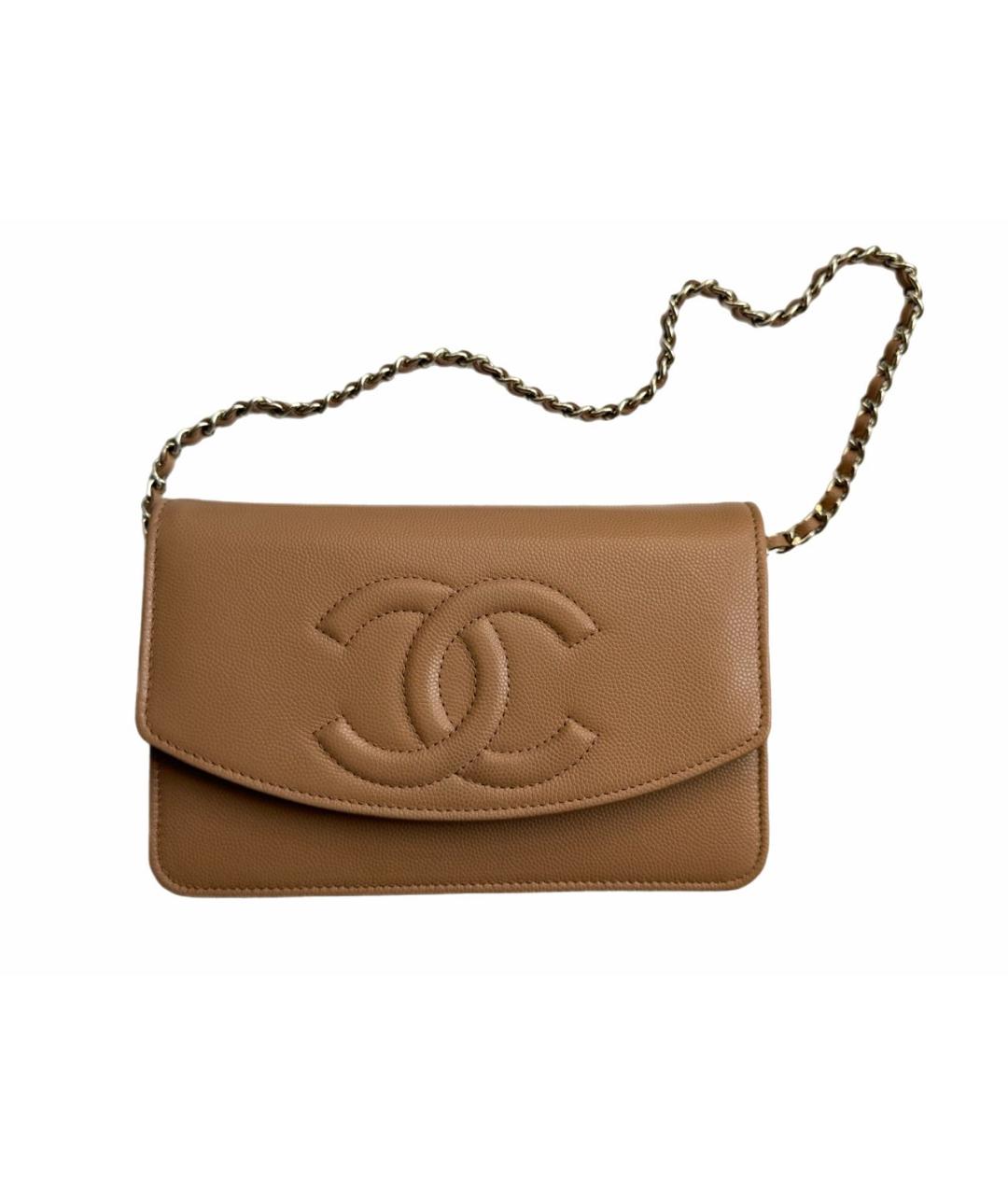 CHANEL Бежевая кожаная сумка через плечо, фото 6