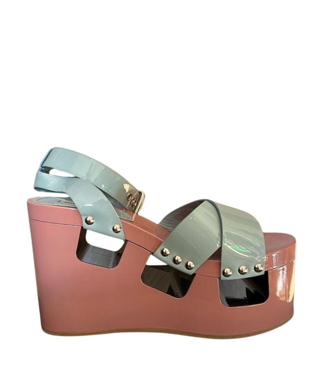 MIU MIU Голубые кожаные босоножки, фото 1