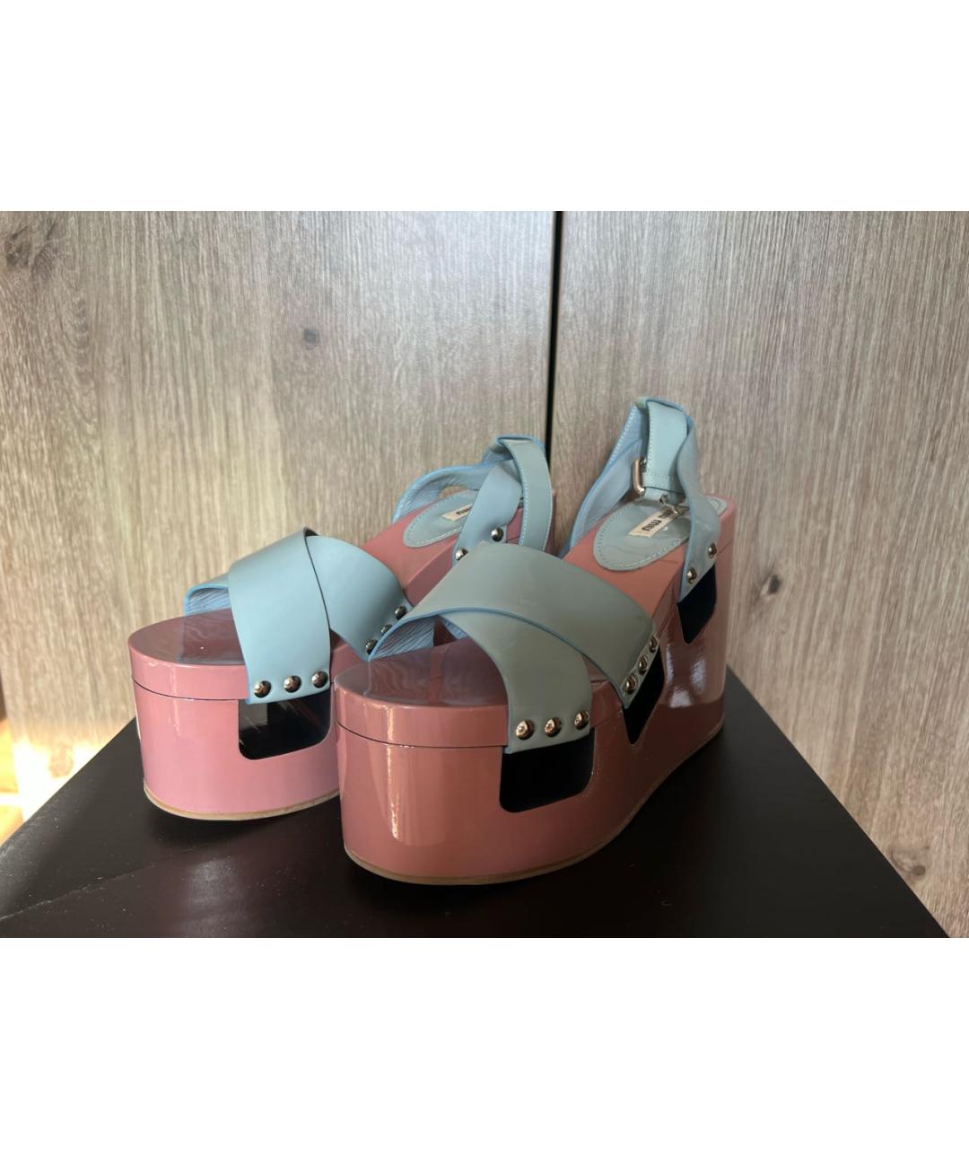 MIU MIU Голубые кожаные босоножки, фото 4