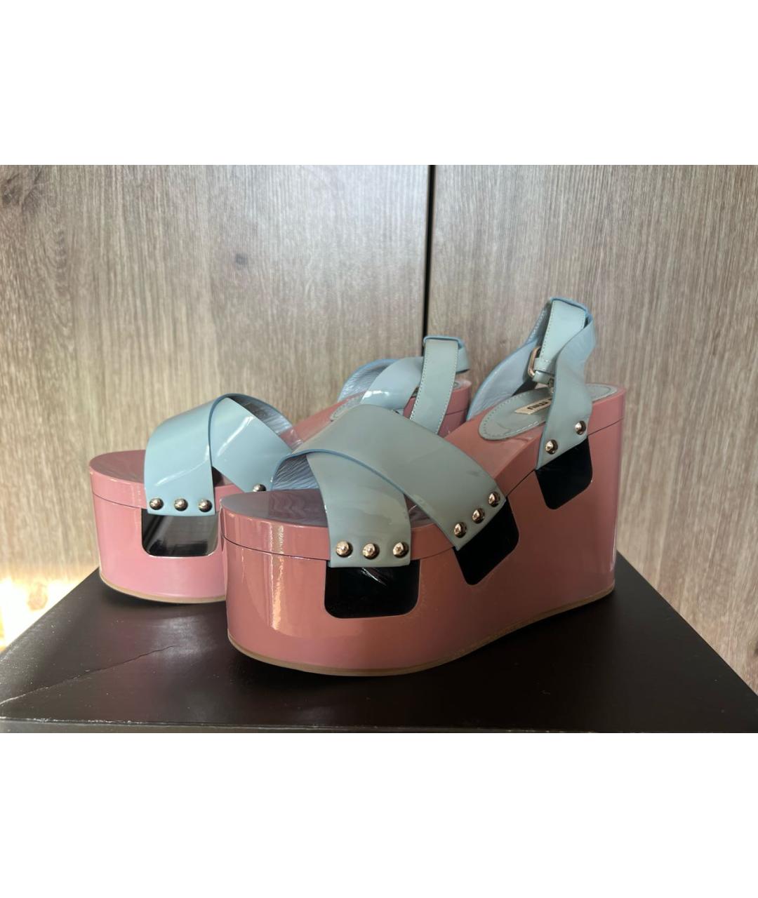 MIU MIU Голубые кожаные босоножки, фото 2