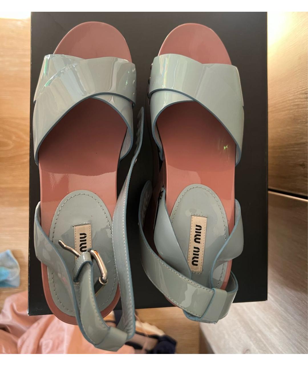 MIU MIU Голубые кожаные босоножки, фото 3