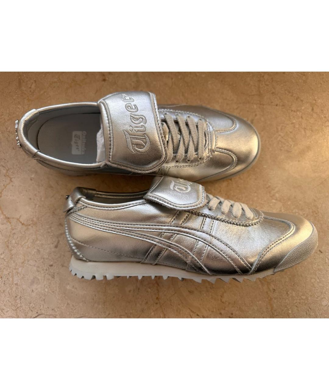 ONITSUKA TIGER Серебряные кожаные кроссовки, фото 5