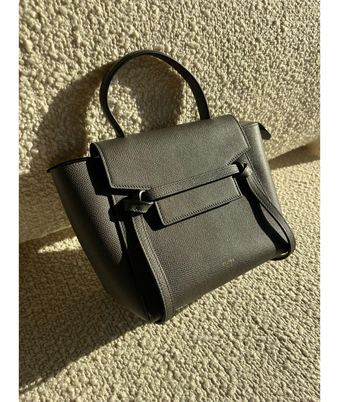 CELINE Антрацитовая кожаная сумка с короткими ручками, фото 2