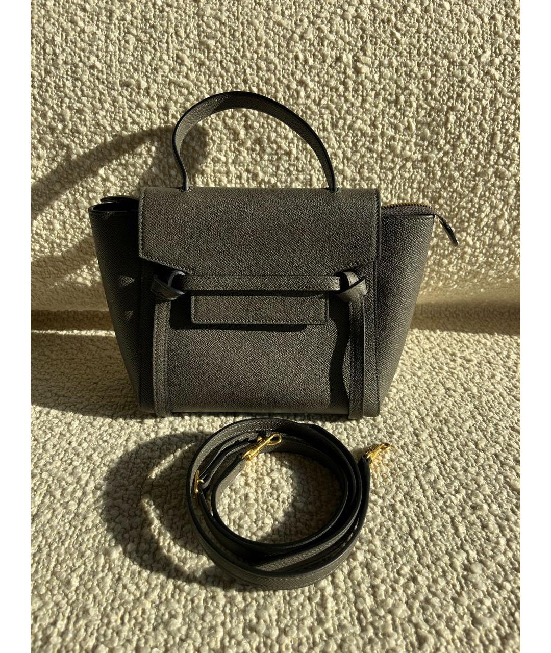 CELINE Антрацитовая кожаная сумка с короткими ручками, фото 6