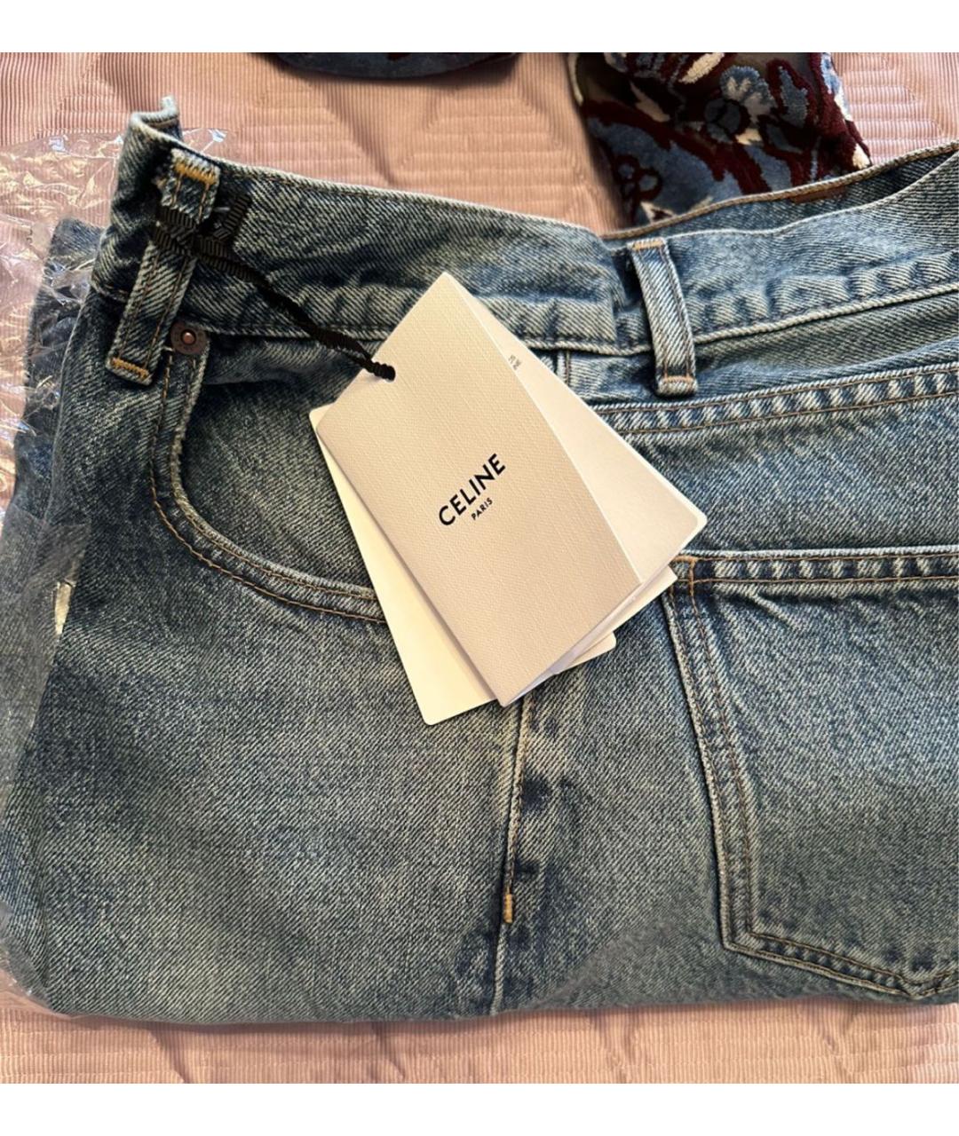 CELINE Голубые хлопковые прямые джинсы, фото 4
