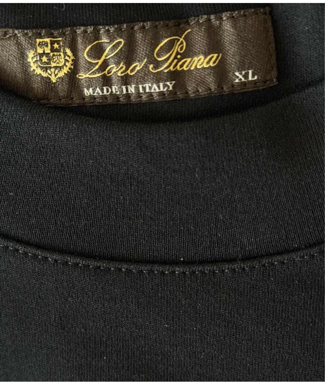 LORO PIANA Черная хлопковая футболка, фото 4