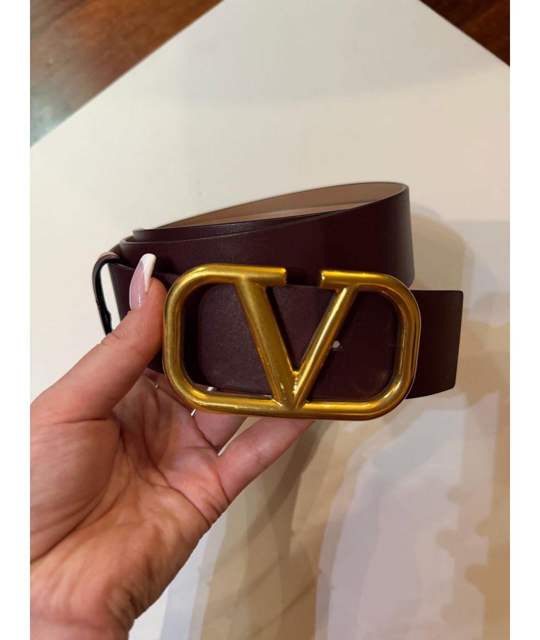 VALENTINO Бордовый кожаный ремень, фото 5