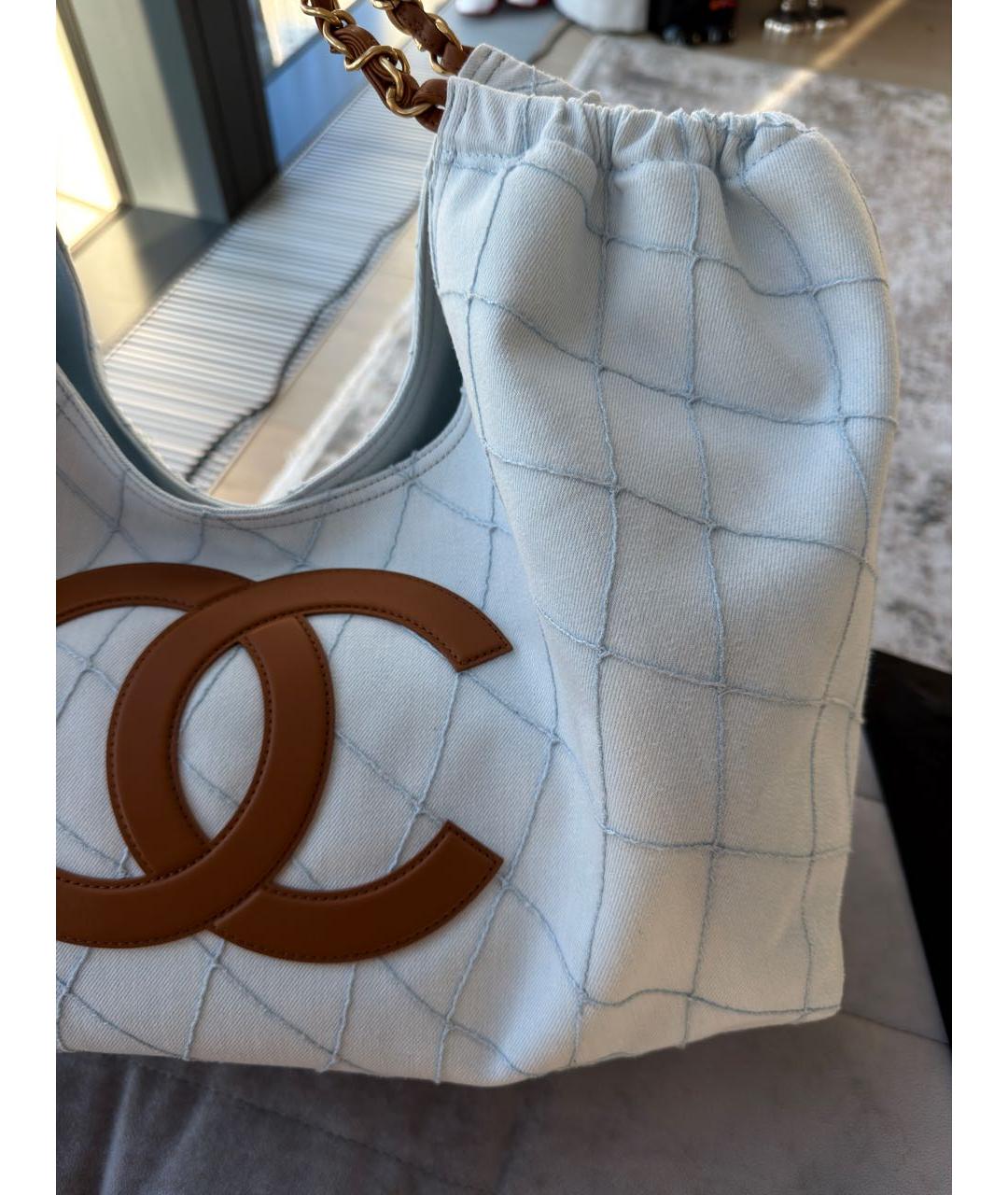 CHANEL Голубая деним пляжная сумка, фото 4
