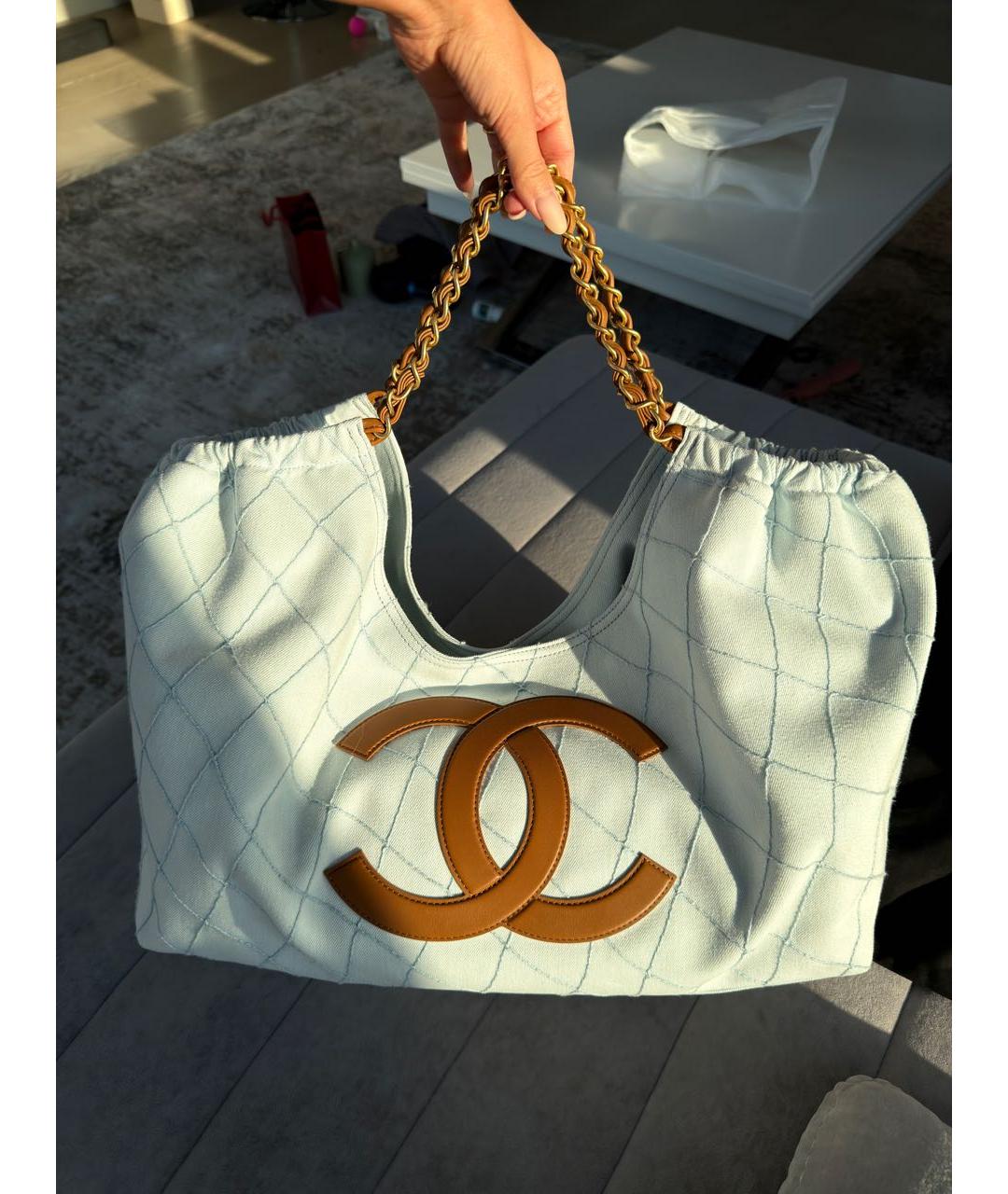 CHANEL Голубая деним пляжная сумка, фото 5