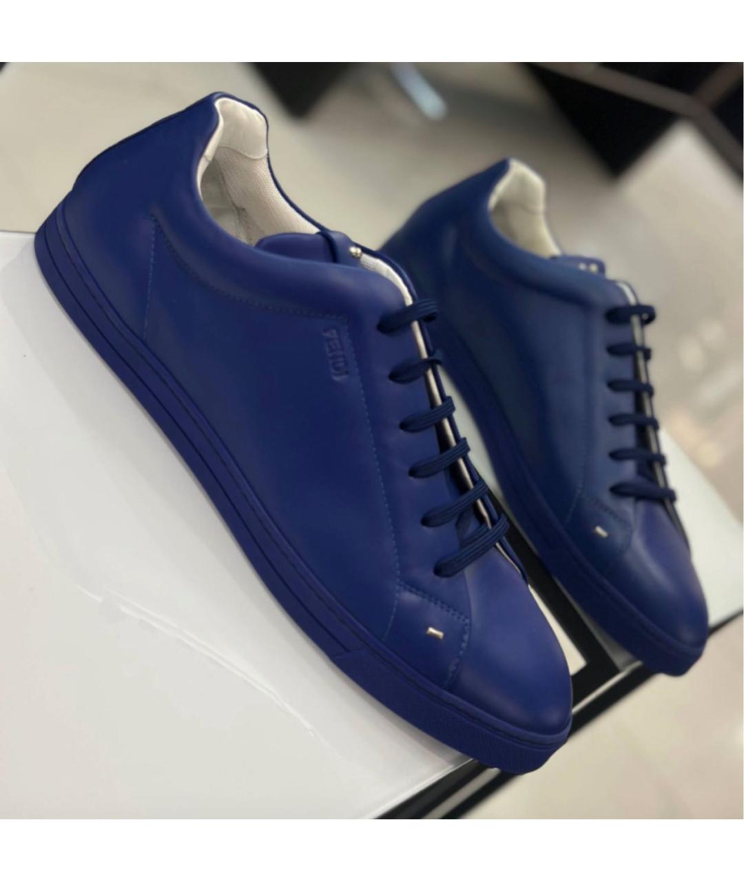 FENDI Синие кожаные низкие кроссовки / кеды, фото 6