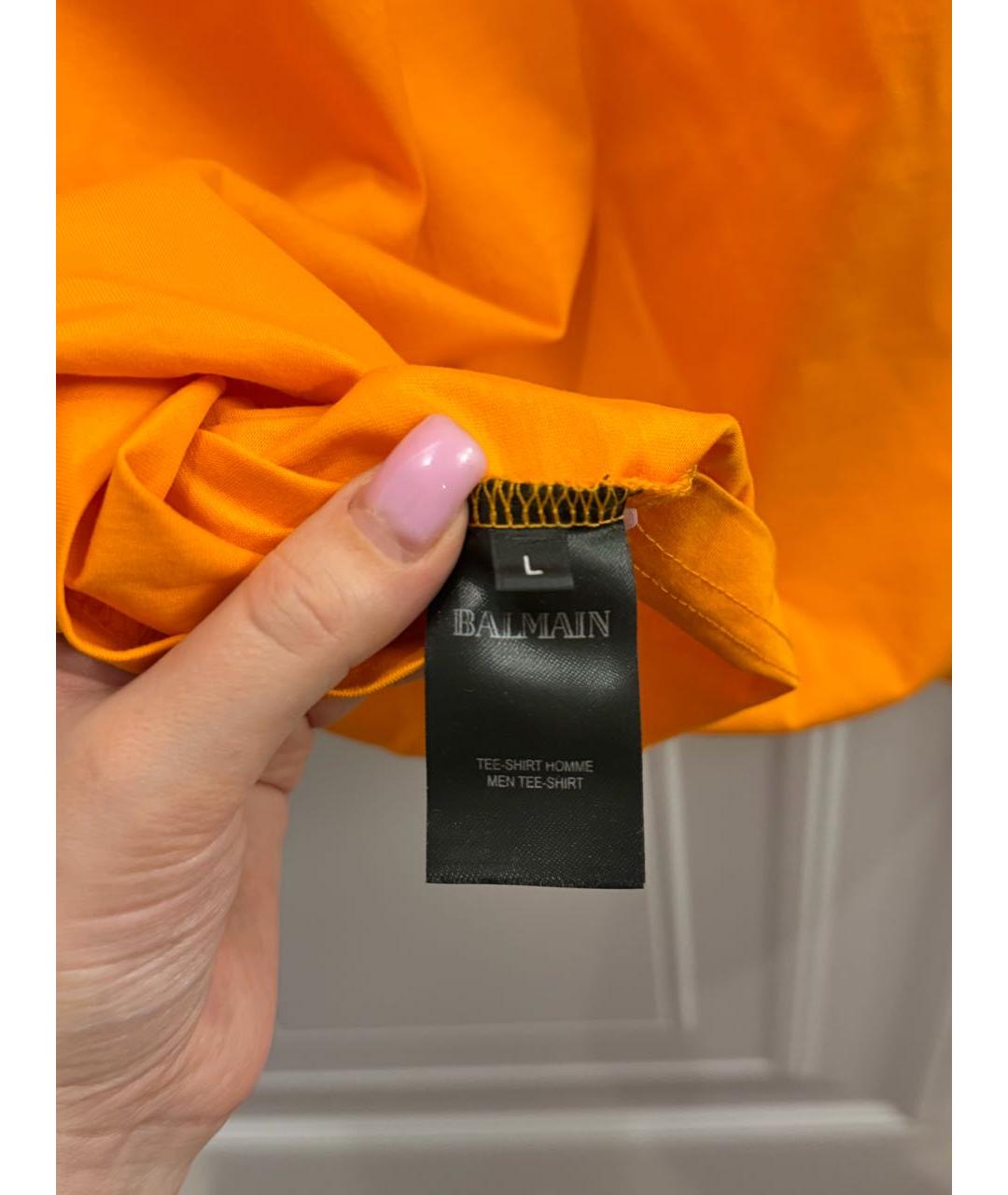 BALMAIN Оранжевая хлопковая футболка, фото 4