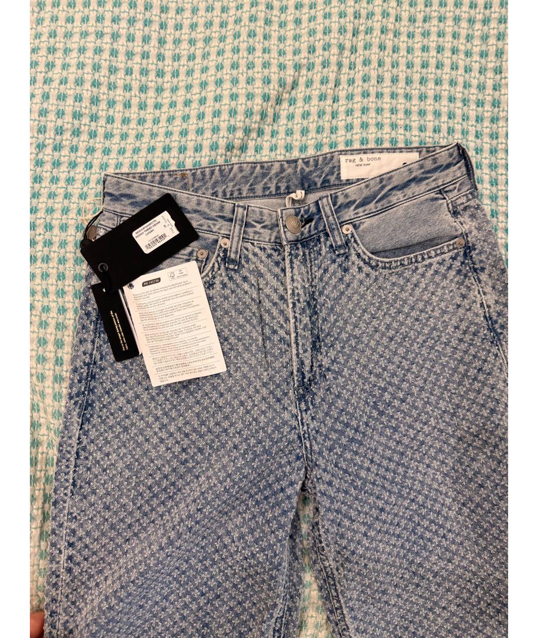 RAG & BONE Голубые хлопковые прямые джинсы, фото 3