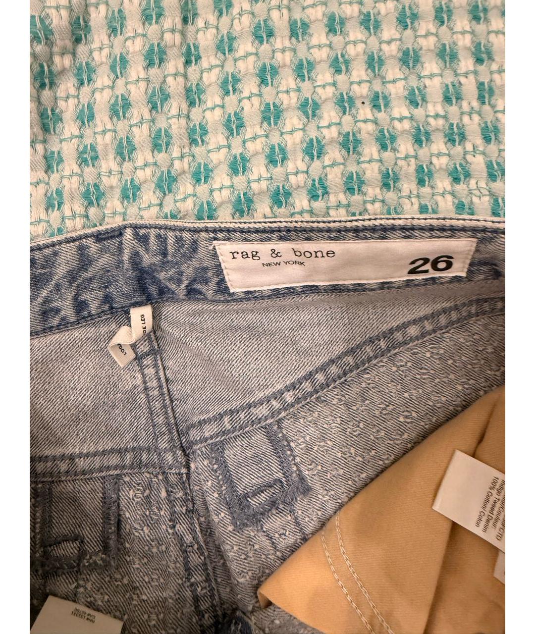 RAG & BONE Голубые хлопковые прямые джинсы, фото 5